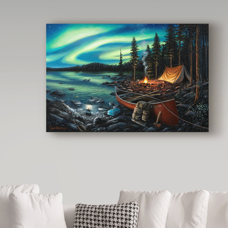 « camp souvenirs », reproduction de peinture à l’huile sur toile tendue, H 30 po x l 47 po