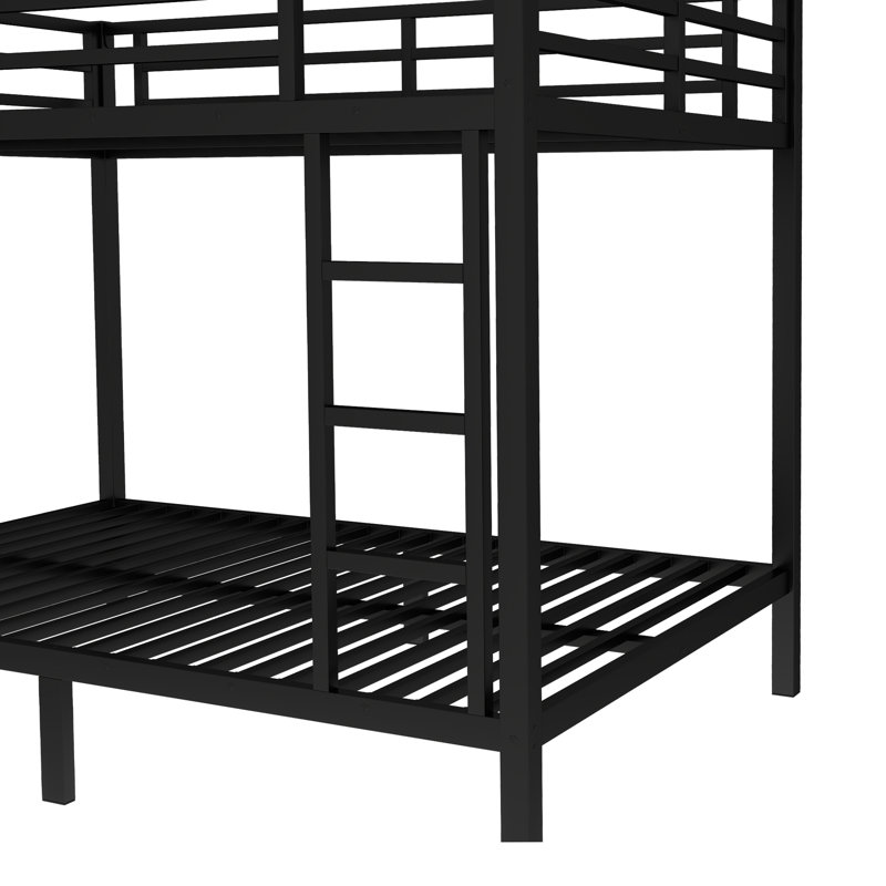 Lit superposé double au-dessus de double en métal pour adolescents et adultes, peu encombrant / sans bruit de sommier, noir