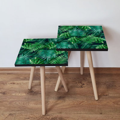 Tables gigognes modernes (2 pièces), vertes et noires, 13,8 x 18,5 x 13,8 pouces | 100% panneau de fibres à densité moyenne avec pieds en bois de hêtre | Design élégant et fonctionnel pour le salon, le bureau personnel et les espaces contemporains, durable et élégant