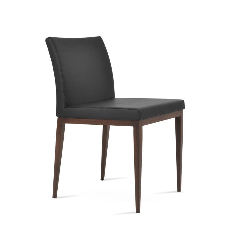 Aria MW Side chair, Walnut, Black PPM Faux Leather