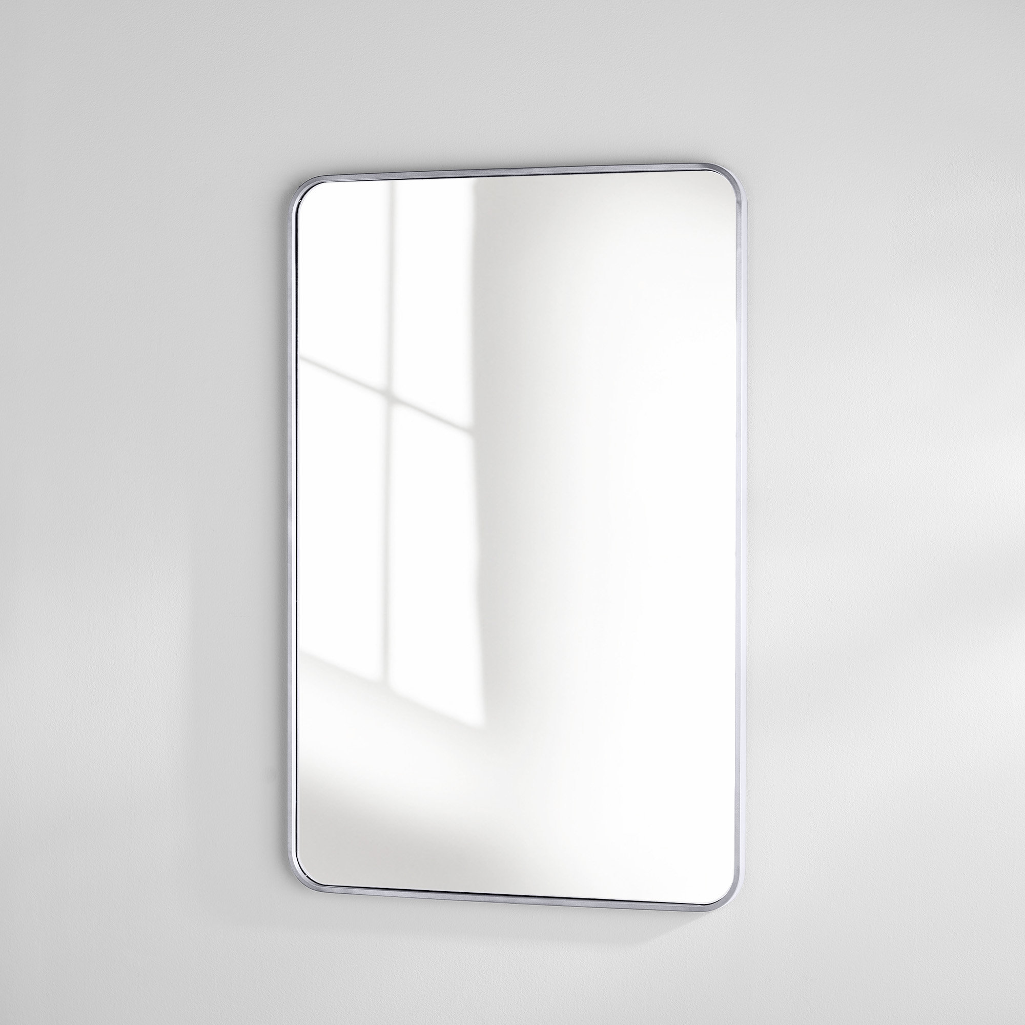 Sabine Metal Rounded Rectangle Wall Mirror, Silver, 42'' H x 28'' W