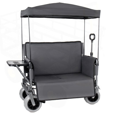Chariot pliant convertible 3 en 1 avec auvent, plateau de table et cadre robuste pour une utilisation extérieure polyvalente