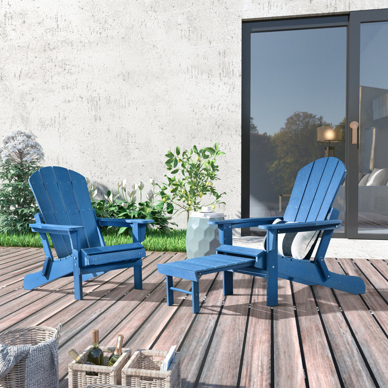 Morphew Foldable Outdoor Adirondack Chair With Ottoman, Blue