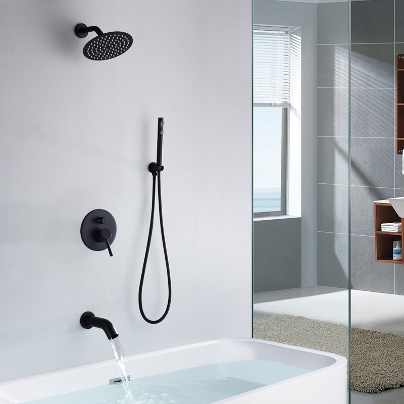 Complete Shower System with Rough in-Valve, Matte Black
