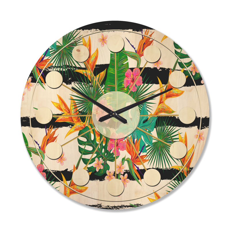 Horloge murale en bois Tropical Leaves II, Grand