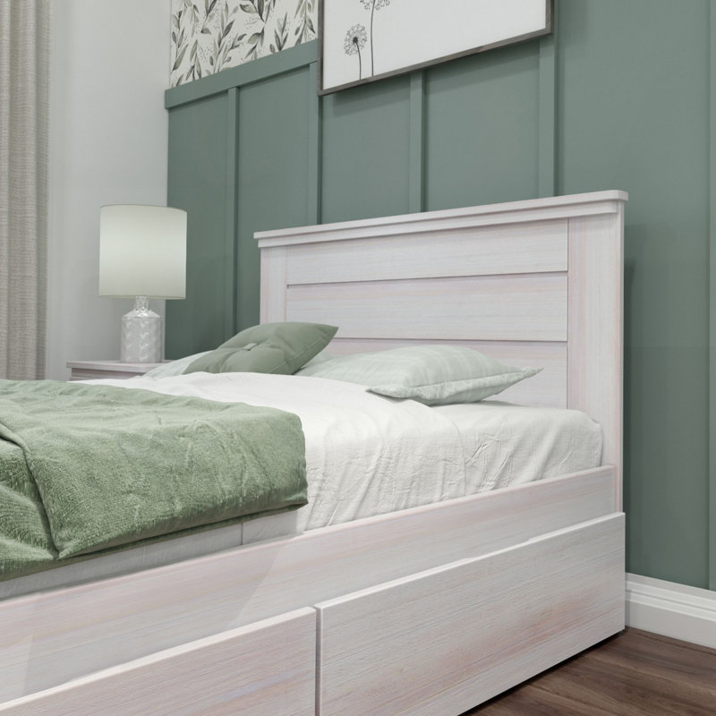 Decimus Solid Wood Platform Storage Bed, White Wash, Full / Double