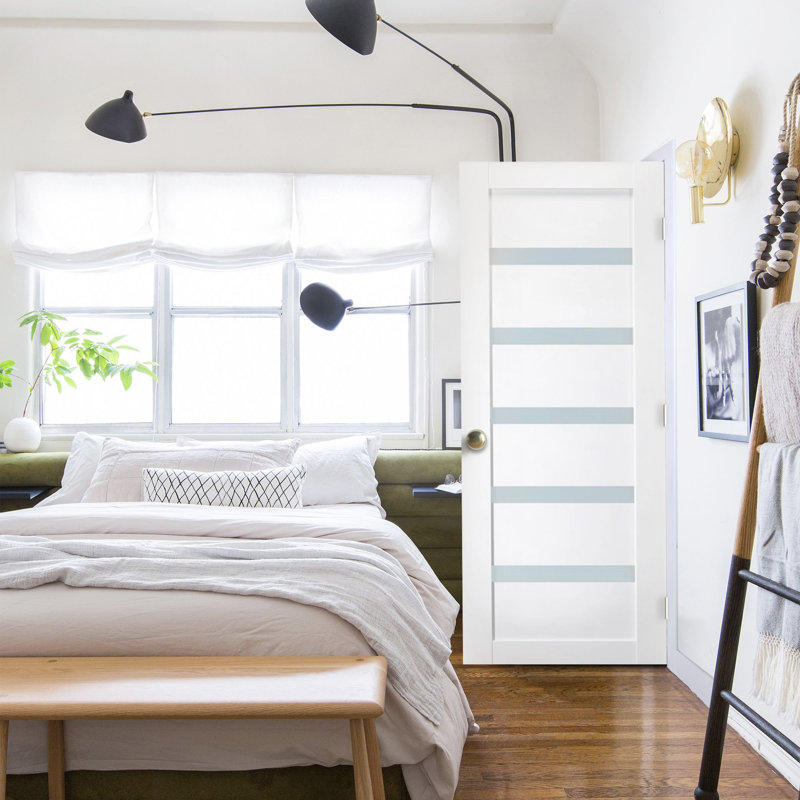 28" x 80" Right-Handed 5 Lite Satin Glass Primed MDF Interior Door