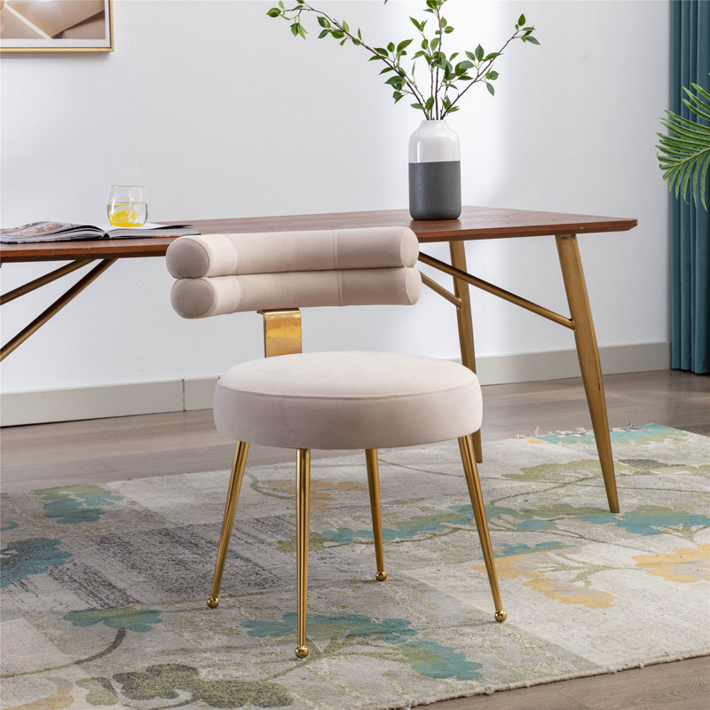 Delainee Velvet Side Chair, Beige, 1
