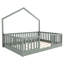 Lit double surélevé avec rails surélevés et structure simple de style maison, en bois gris pour des nuits de détente, sommeil paisible-130082265-130082267