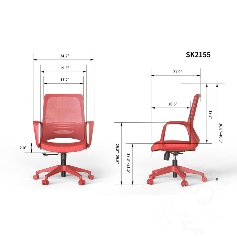 Chaise de bureau pivotante et réglable en hauteur, Red, Red