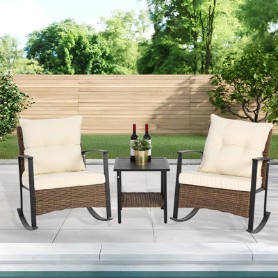 Ensemble de 2 chaises berçantes d'extérieur en osier pour terrasse