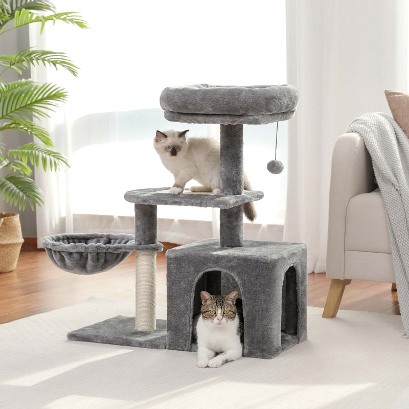 Tour à chat en peluche avec grand condo, hamac et poteau à griffer en sisal