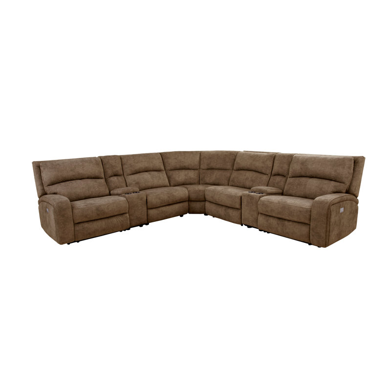 Drakos Upholstered Power Reclining Curved Sectional Symmetrical, Brown 100% Polyester