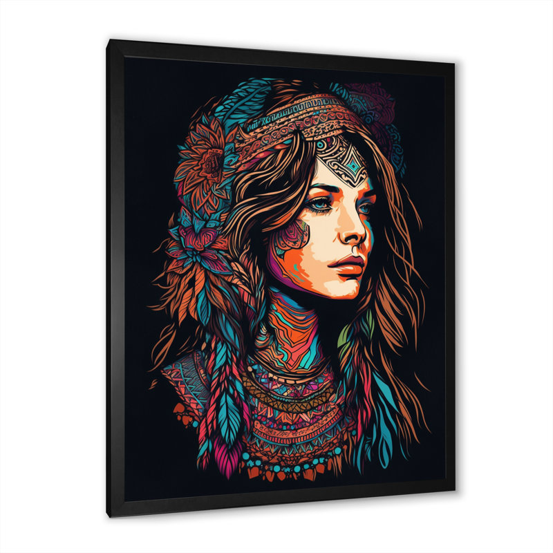 «Contemporary Bohemian Woman I» sur toile, H 44 po x l 34 po x P 1,5 po, Cadre photo noir