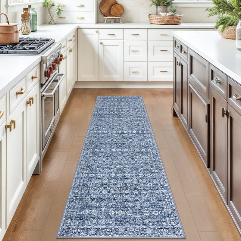 Blue Area Rugs Washable Rug for Living Room Bedroom Rug with Rubber Backing, Runner 2' x 7'