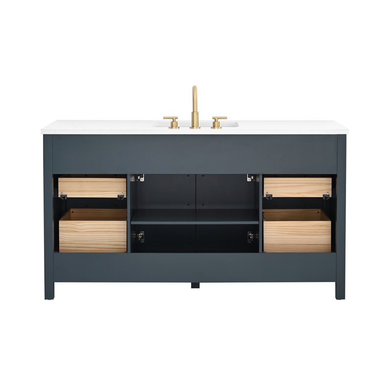 Meuble-lavabo simple 60 po Wenniah, Bleu rétro / bronze brossé