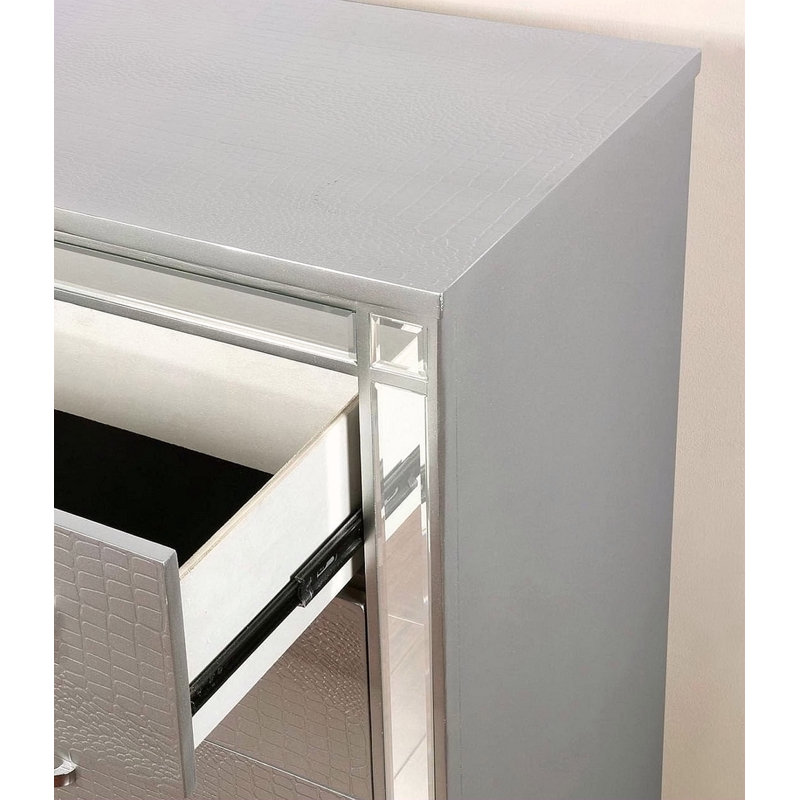 Tiroir 2 tiroirs en bois avec bordure miroir, argent