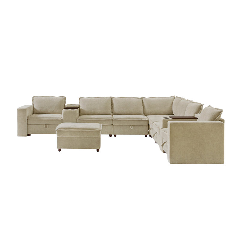 Miriam Modern 8 Seater Corner Sofa with Hidden Storage and USB Port, Beige