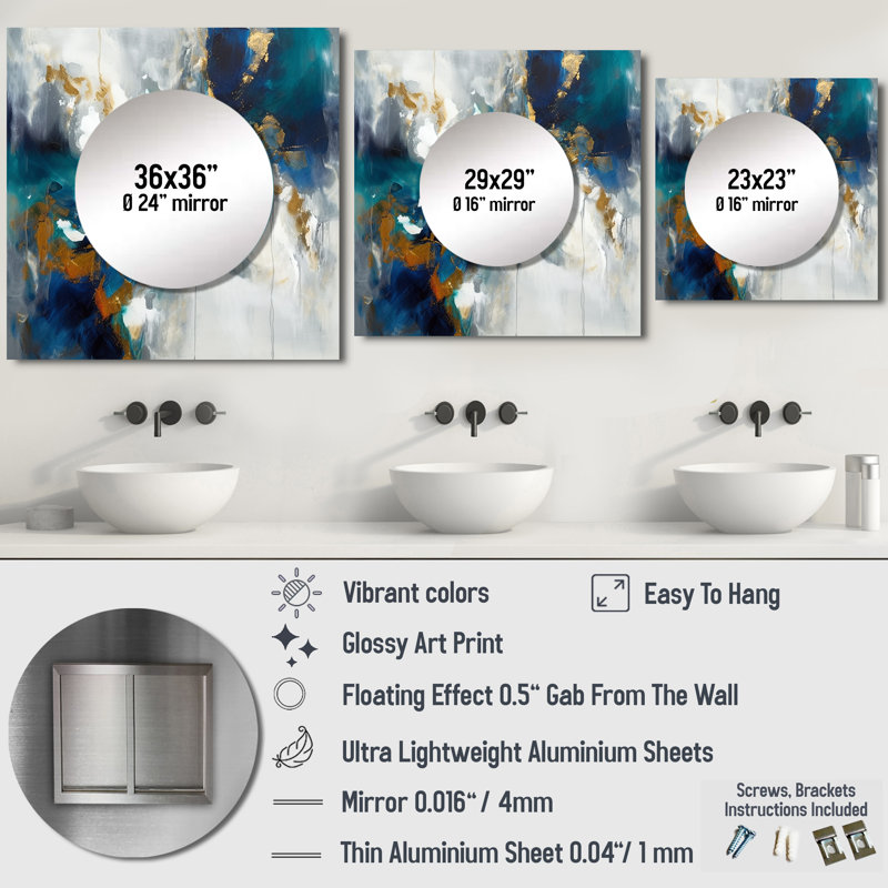 Genut - Miroir décoratif carré abstrait pour chambre à coucher, 36 po x 36 po