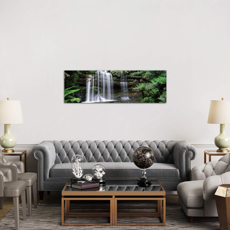 Waterfall In A Forest, Russell Falls, Mt Field National Park, Tasmania, Australia - No Frame Panoramic Print on Canvas