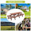 Table de pique-nique brune en bois avec bancs - Table de patio rectangulaire d'extérieur, résistante aux intempéries, trou de parasol intégré pour jardin / cour