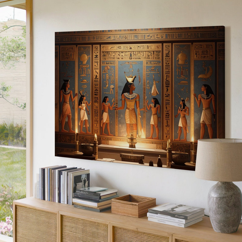 Toile, tombeau égyptien, procession sur toile procession de style mural, 20" H x 20" W