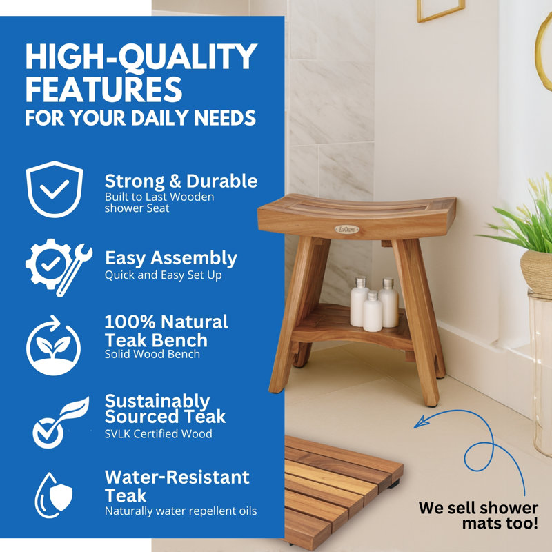 EcoDecors - Serenity, 18 Inch Wide - Teak Shower Bench - Bathroom Stool Seat - in Earthy Teak