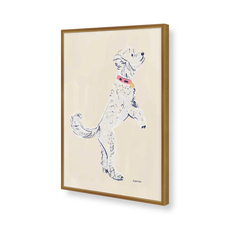 «White Poodle» par Esca Watercolors, reproduction d'art sur toile, 16" H x 12" W, Gold