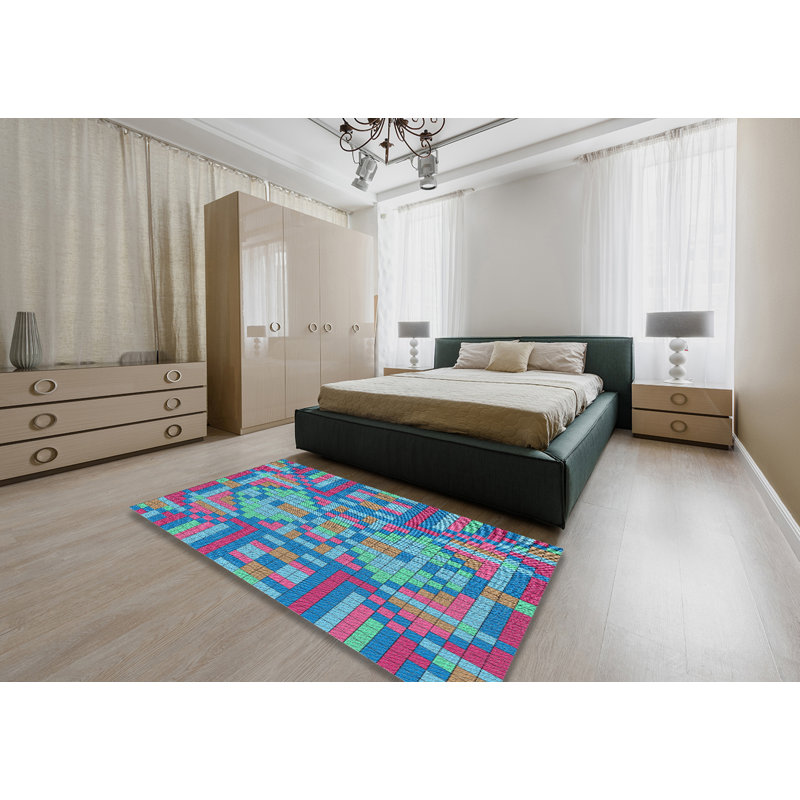 Tapis vert/rouge/bleu aqua patterned Shady, Rectangle 5 pi x 7 pi