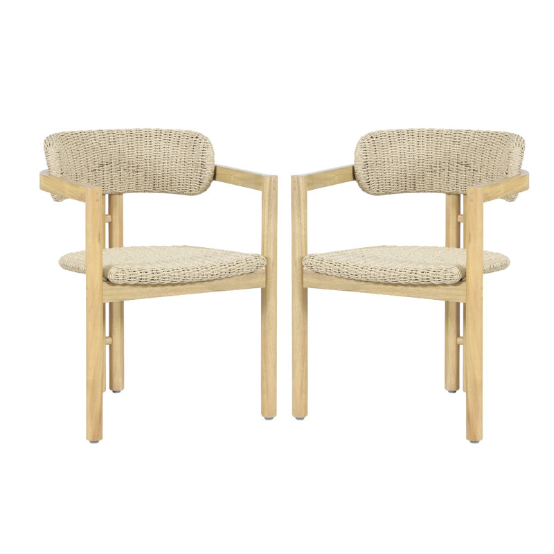 Ensemble de 2 chaises d'extérieur Seno, dossier incurvé, siège en résine tressée beige, bois naturel
