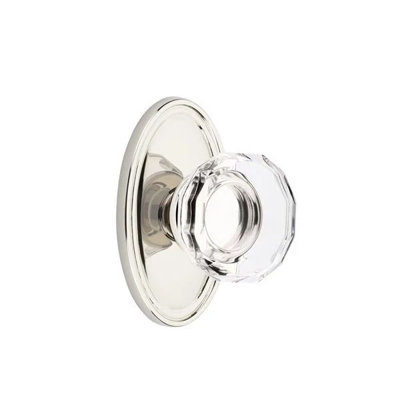 Ensemble de mortaise intérieure Emtek avec rosette ovale et bouton de verre Lowell (LH)
