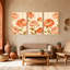Plantes et fleurs pivoines sur fond rayé avec feuilles dorées, ensemble de 3 impressions sur toile-1778357394