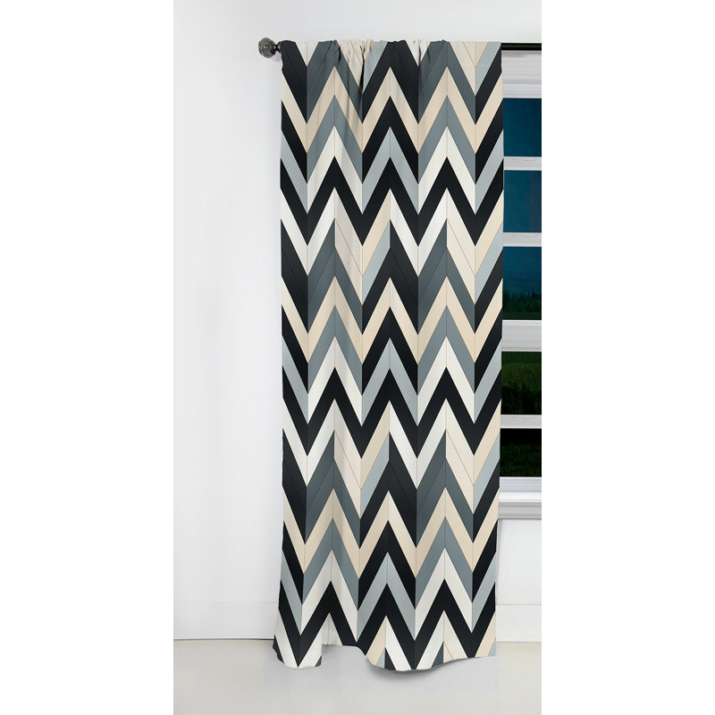Motif à chevrons géométriques neutres gris et blanc I - Rideau occultant à chevrons - 1 panneau, L 52 po x L 108 po