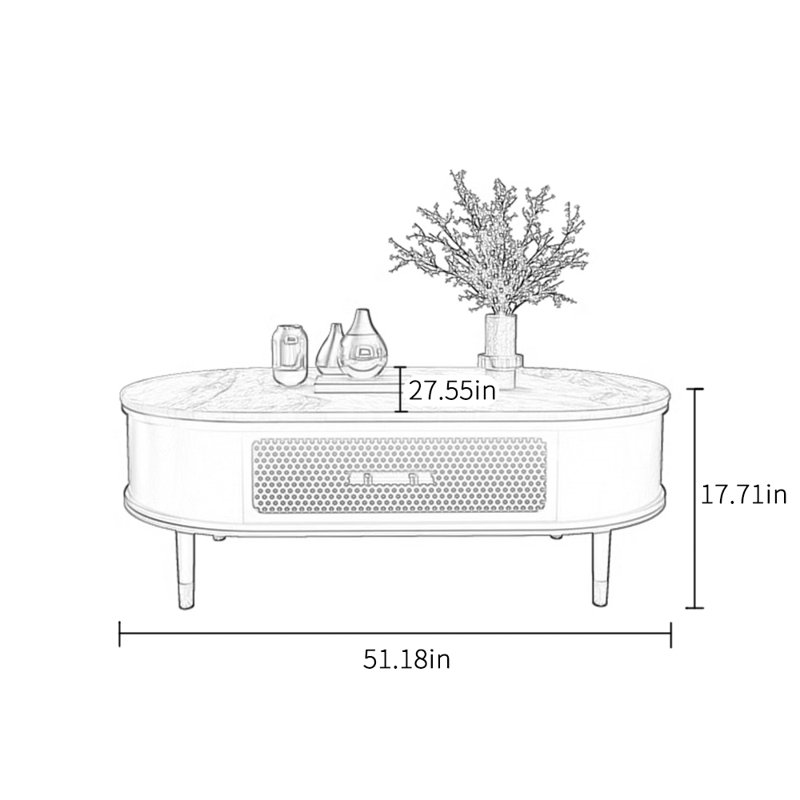 Table basse légère et luxueuse, H 17,71 po x L 51,18 po x l 27,55 po