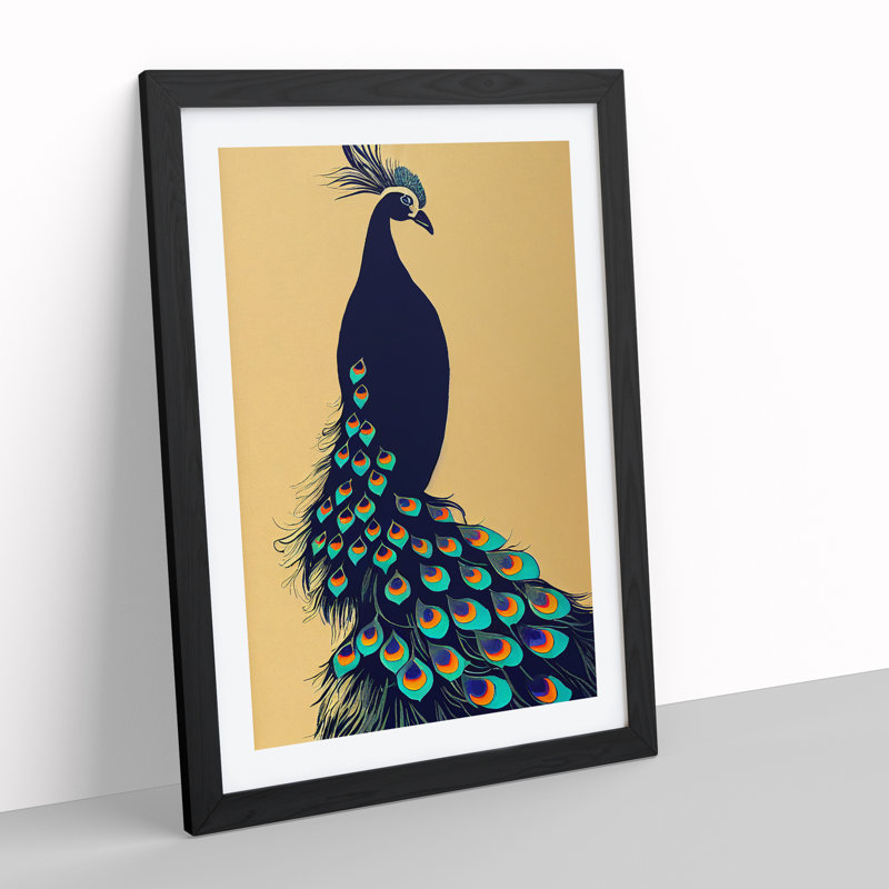 XV1022-797X Art Nouveau Peacock - Single Picture Frame Print, 34cm H x 25cm W, Black