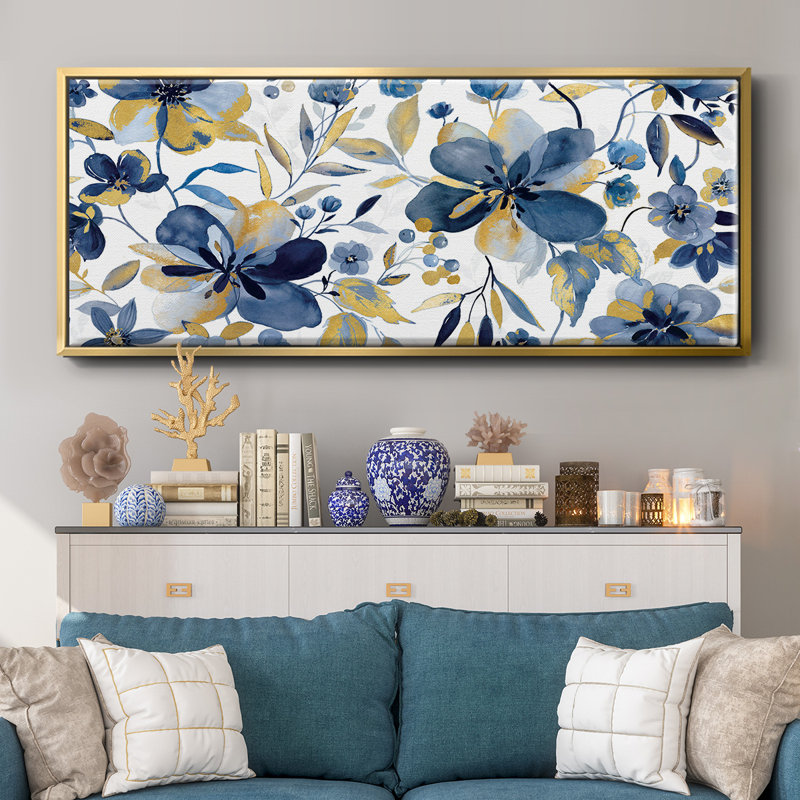 Golden Indigo- Framed Canvas, 20" H x 50" W