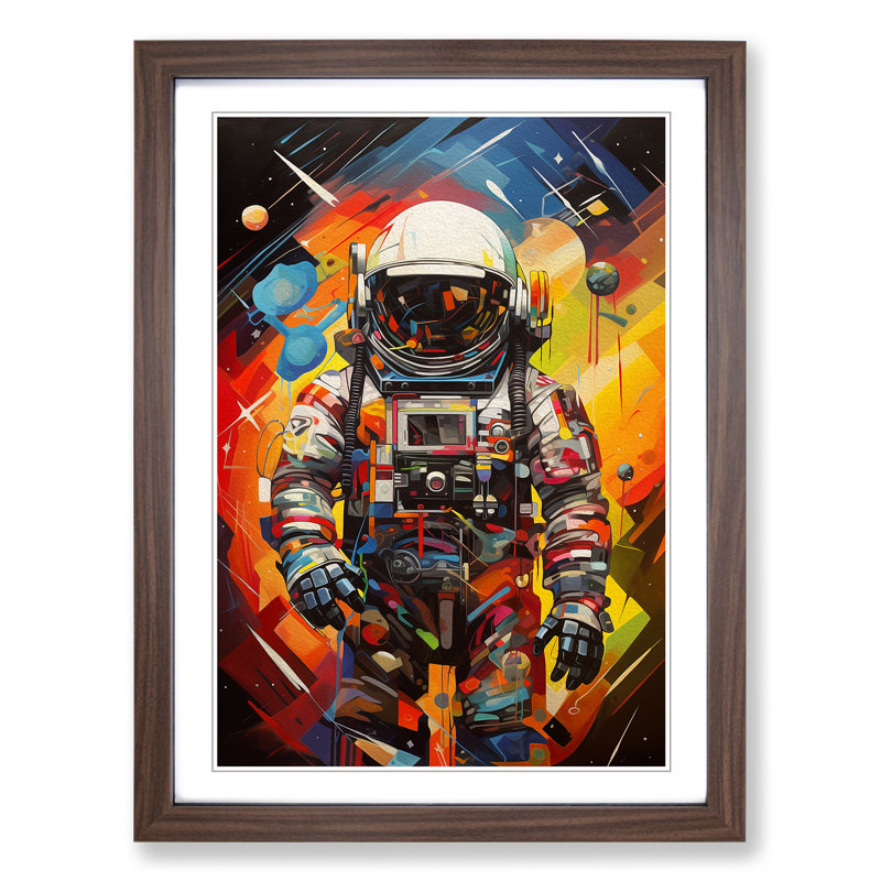 Astronaut Cubism Art - Framed Print, 64cm H x 46cm W, Walnut Framed