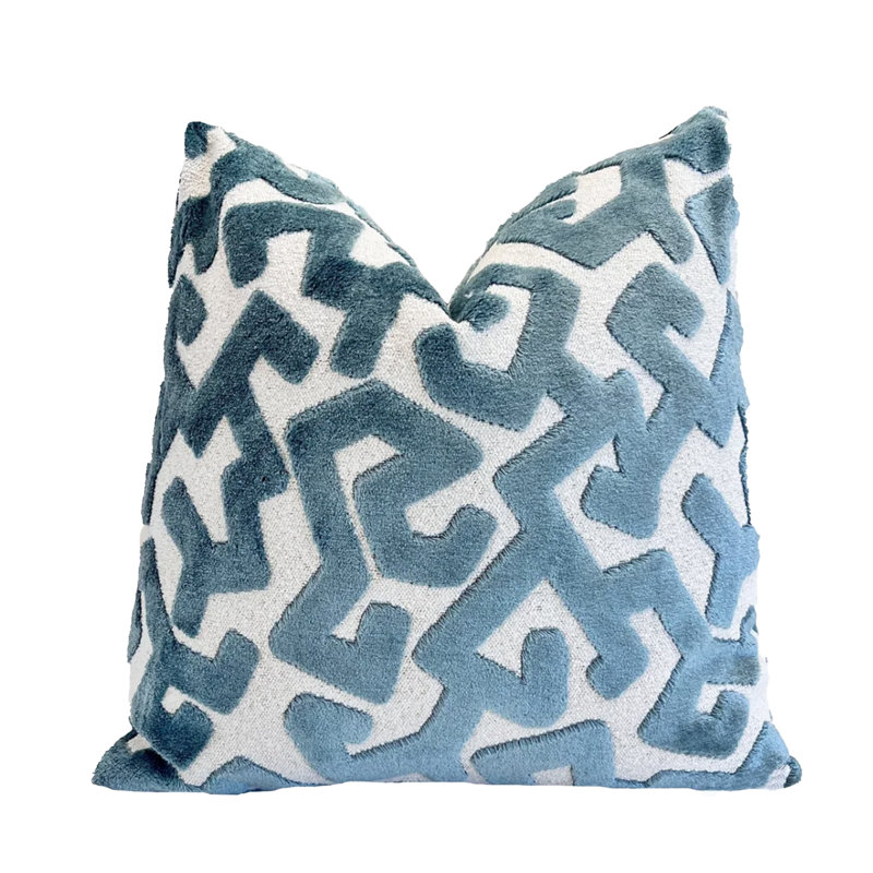 Cerulean Velvet Tribal Throw Pillow Cover, 20"H x 20"W