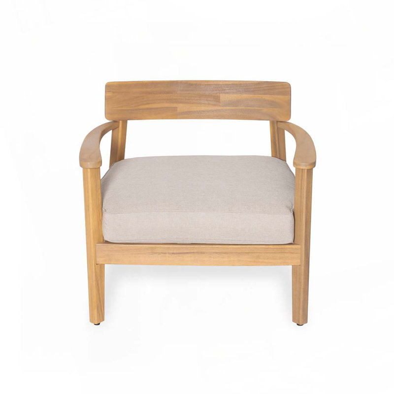 Fauteuil club d'extérieur en bois d'acacia avec coussin de siège
