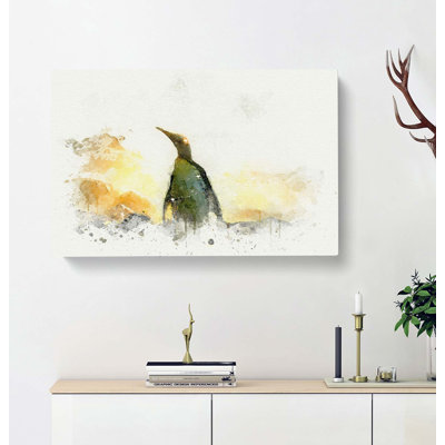 King Penguin In Abstract - Wrapped Canvas