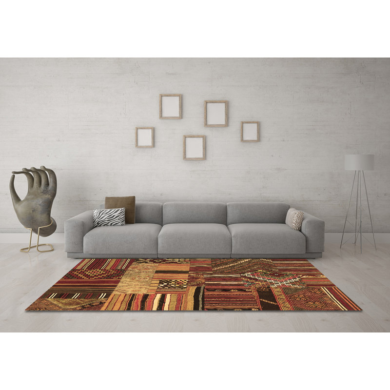 Tapis contemporains brun lavable à la machine 437, Carré 4 pi