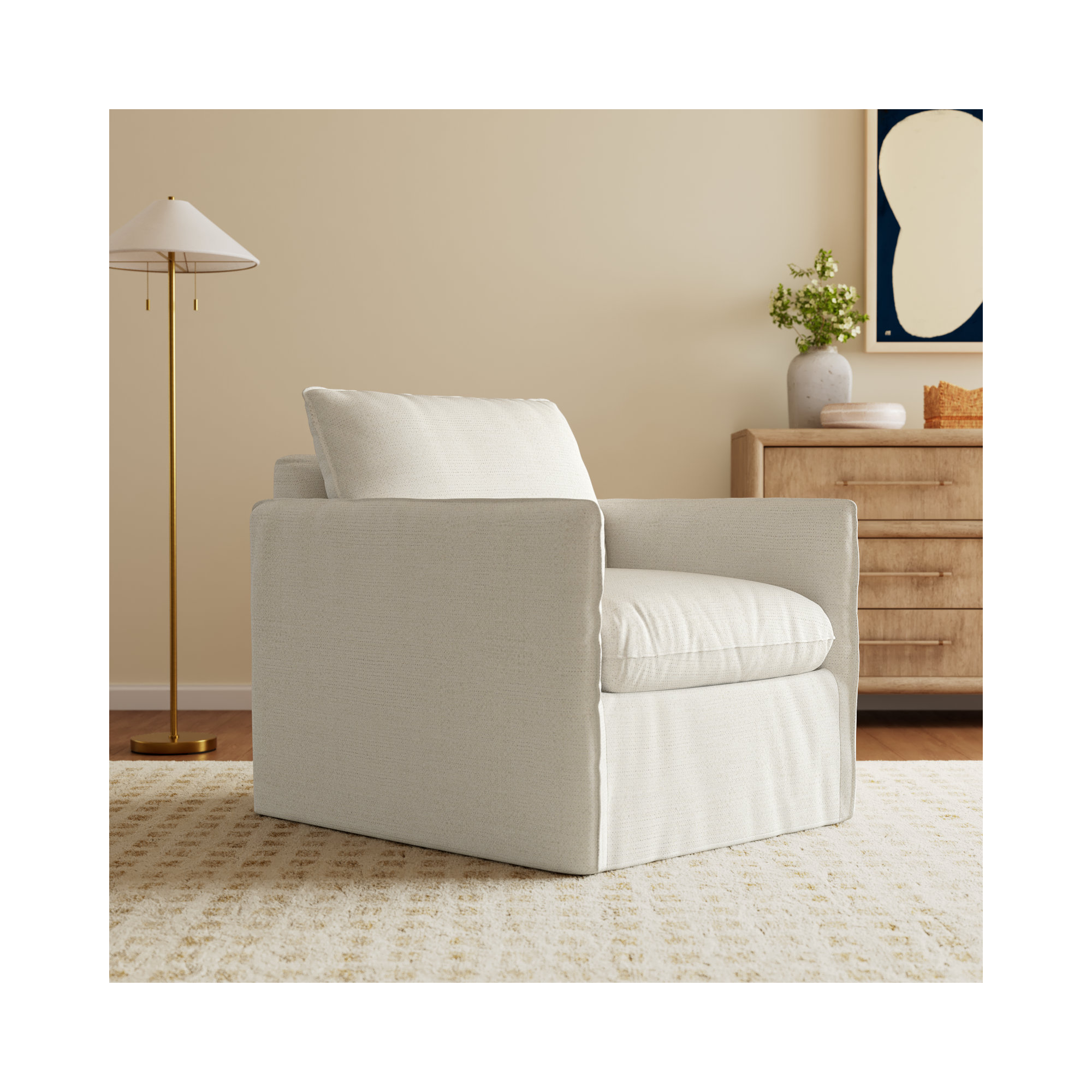 Bellatrix Slipcovered Armchair, Lena Off White Performance Linen Blend