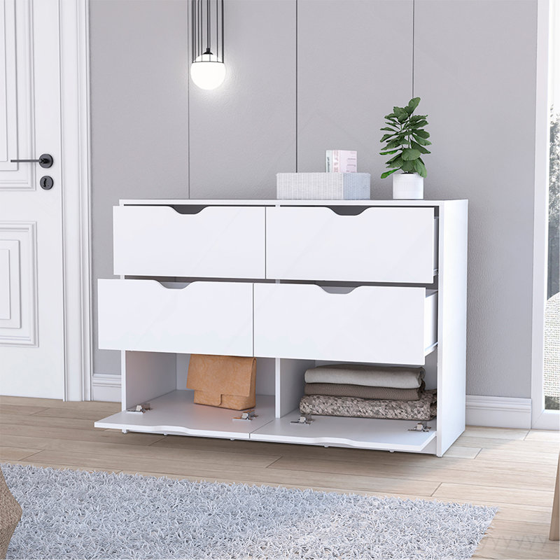 Commode 4 tiroirs, finition blanche, Blanc