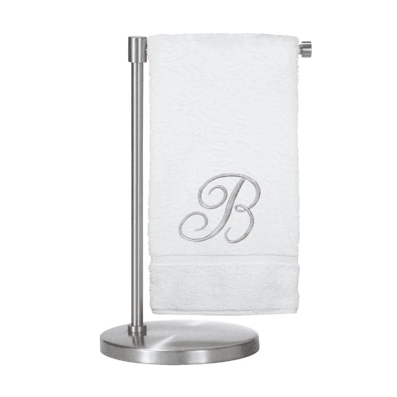 Serviettes de bain monogrammées - ensemble de 1 - lettre en script, Blanc / argenté, B