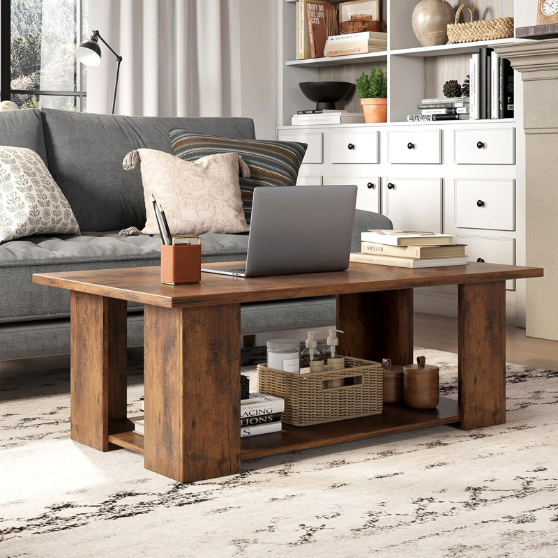 Table basse rectangulaire moderne à 2 niveaux, petite table basse pour petits espaces