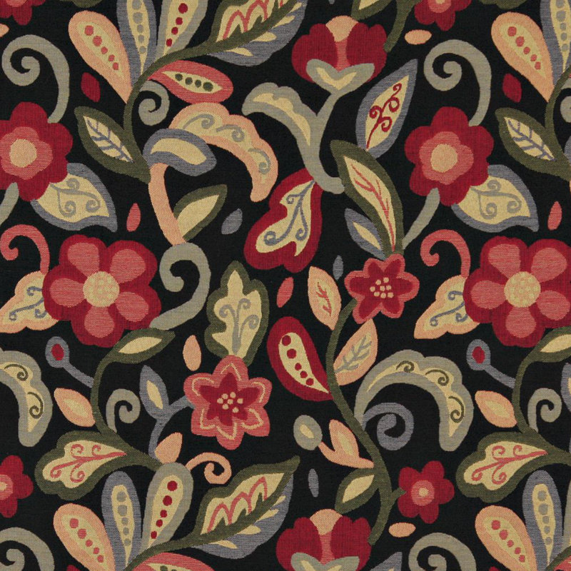 Tissu fleuri, Noir / Rouge