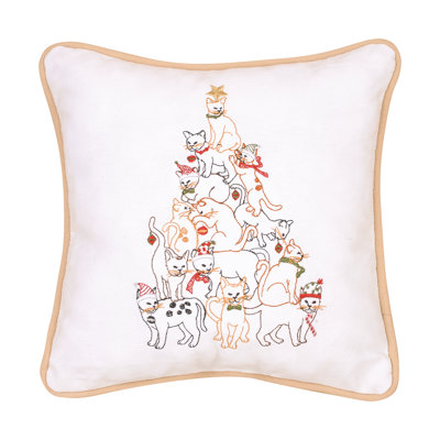 Cat Tree Embroidered Christmas Holiday Throw Pillow