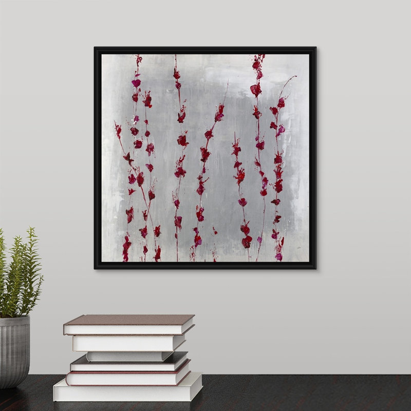 « grenades fleur », peinture sur toile, H 13,7 po x l 13,7 po x p 1,75 po, Cadre flottant noir