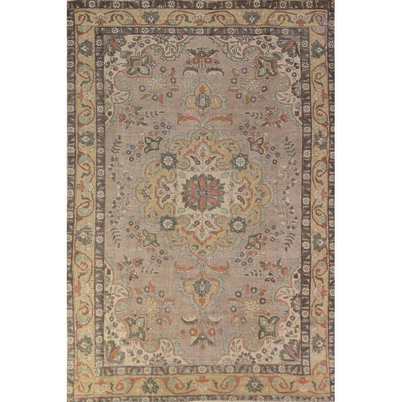Tapis traditionnel rétro en laine à motif médaillon 7 x 10