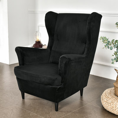 Housse pour fauteuil à oreilles extensible 2 pièces en velours doux